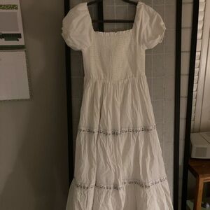 White Puff Sleeve Maxi Dress with Smocked Bodice